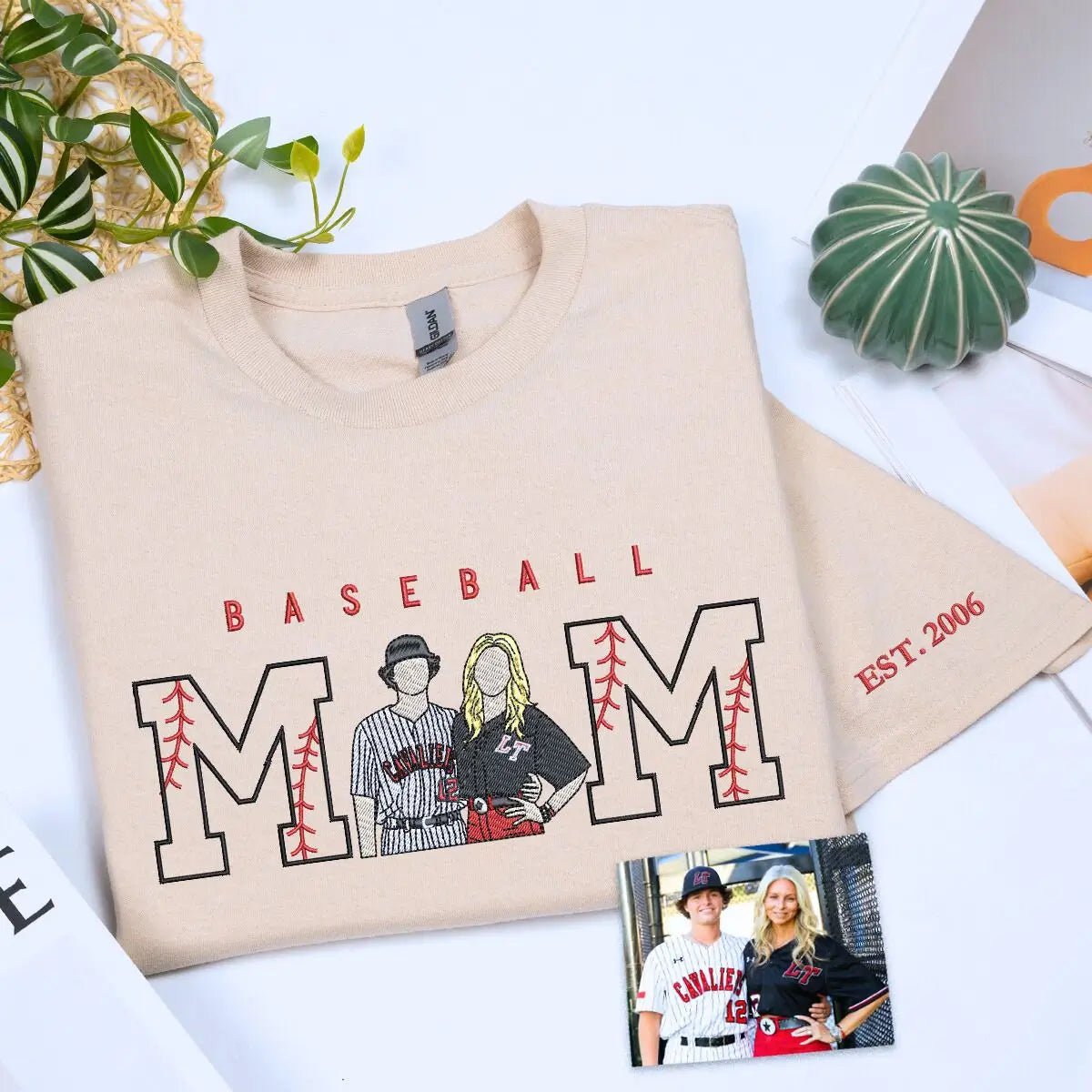 Embroidered Portrait Baseball Mom Shirt - Personalized Sports Mom Gift