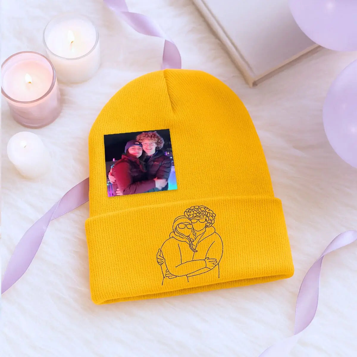 Custom Embroidered Couple Beanie Set Personalized Gift