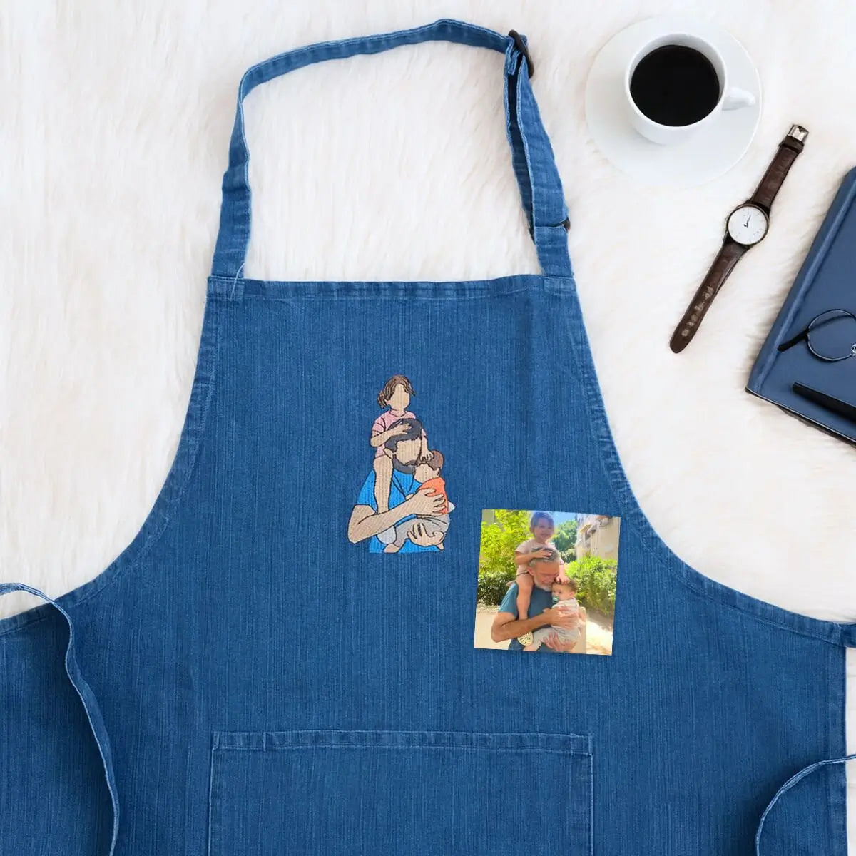 Embroidered Photo Custom Apron for Dad, Personalized Cooking Gift