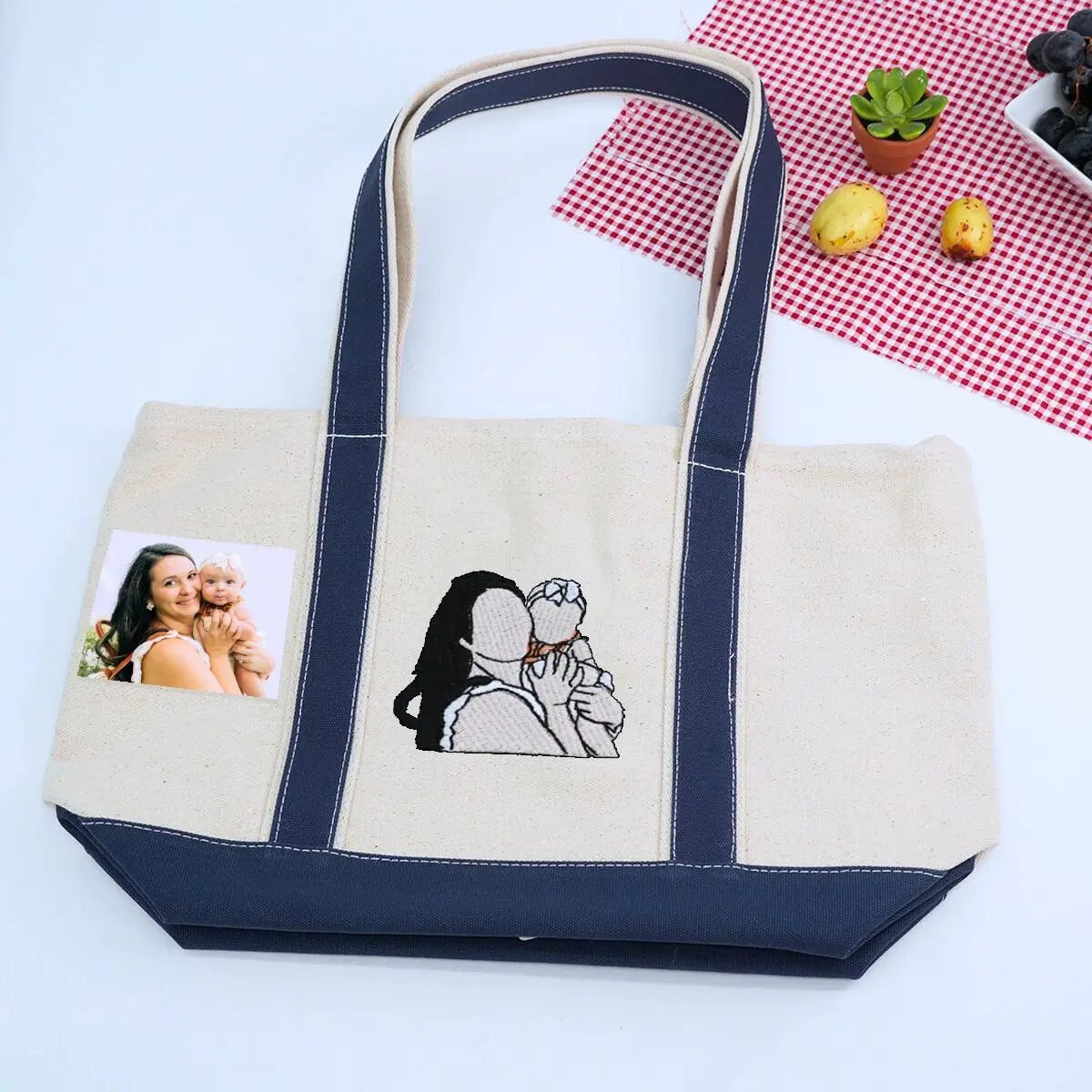Personalized Embroidered Photo Tote Bag for Mom
