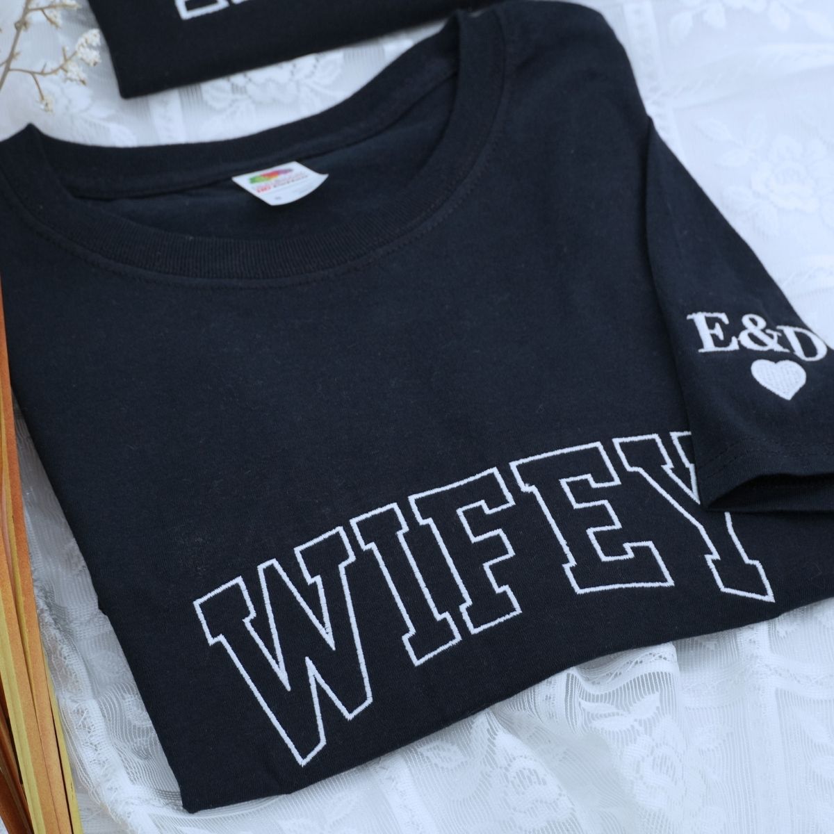 Personalized Embroidered Wifey & Hubby Est Year Shirt Set
