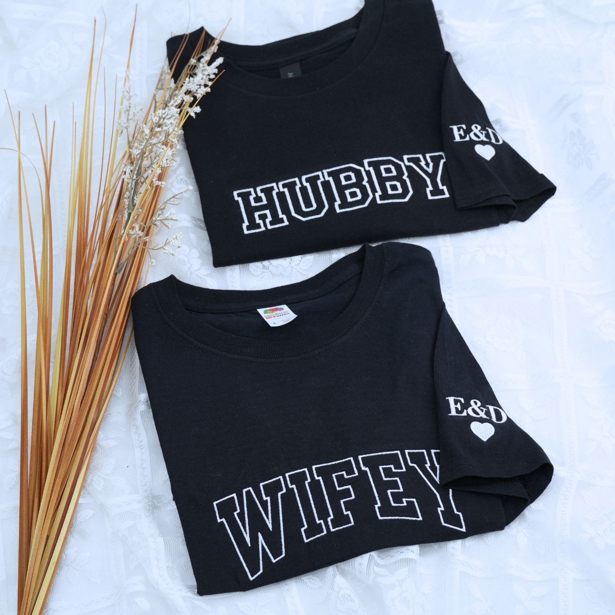 Personalized Embroidered Wifey & Hubby Est Year Shirt Set