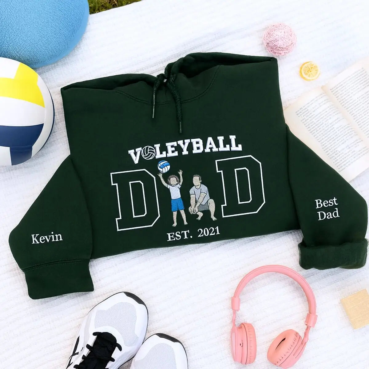 Personalized Volleyball Dad Embroidered Hoodie Gift – Proud Fathers Day Shirt