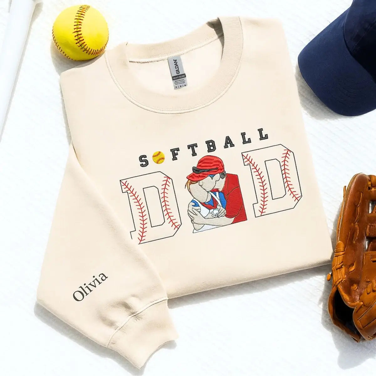 Personalized Softball Dad Embroidered Sweatshirt for Fathers Day