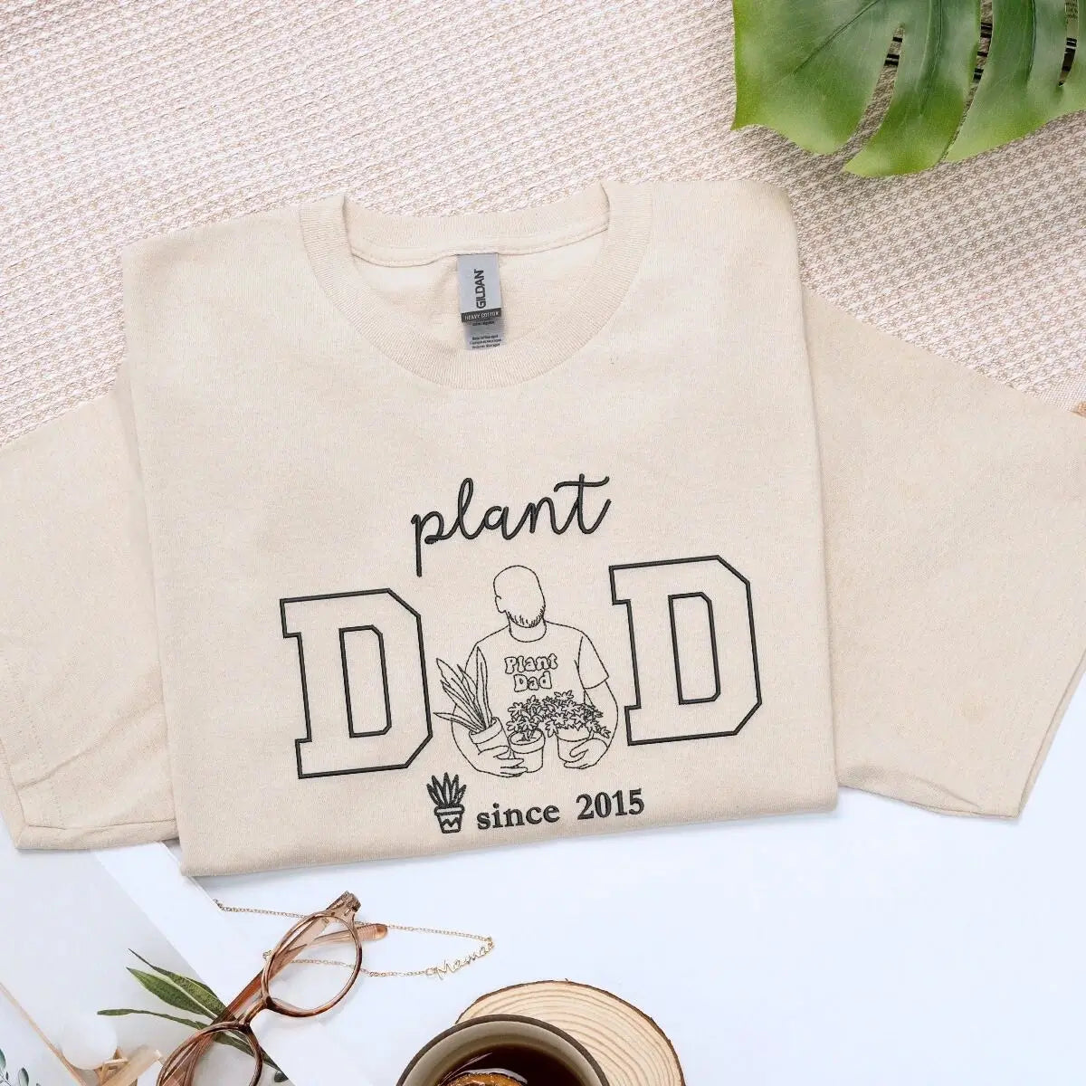 Personalized Plant Dad Embroidered Shirt with Photo Portrait Sleeve Custom Gift for Plant Lovers