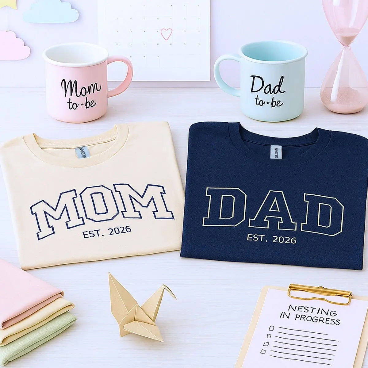 Embroidered Custom Mom and Dad Shirts with Kids Names and Est Year
