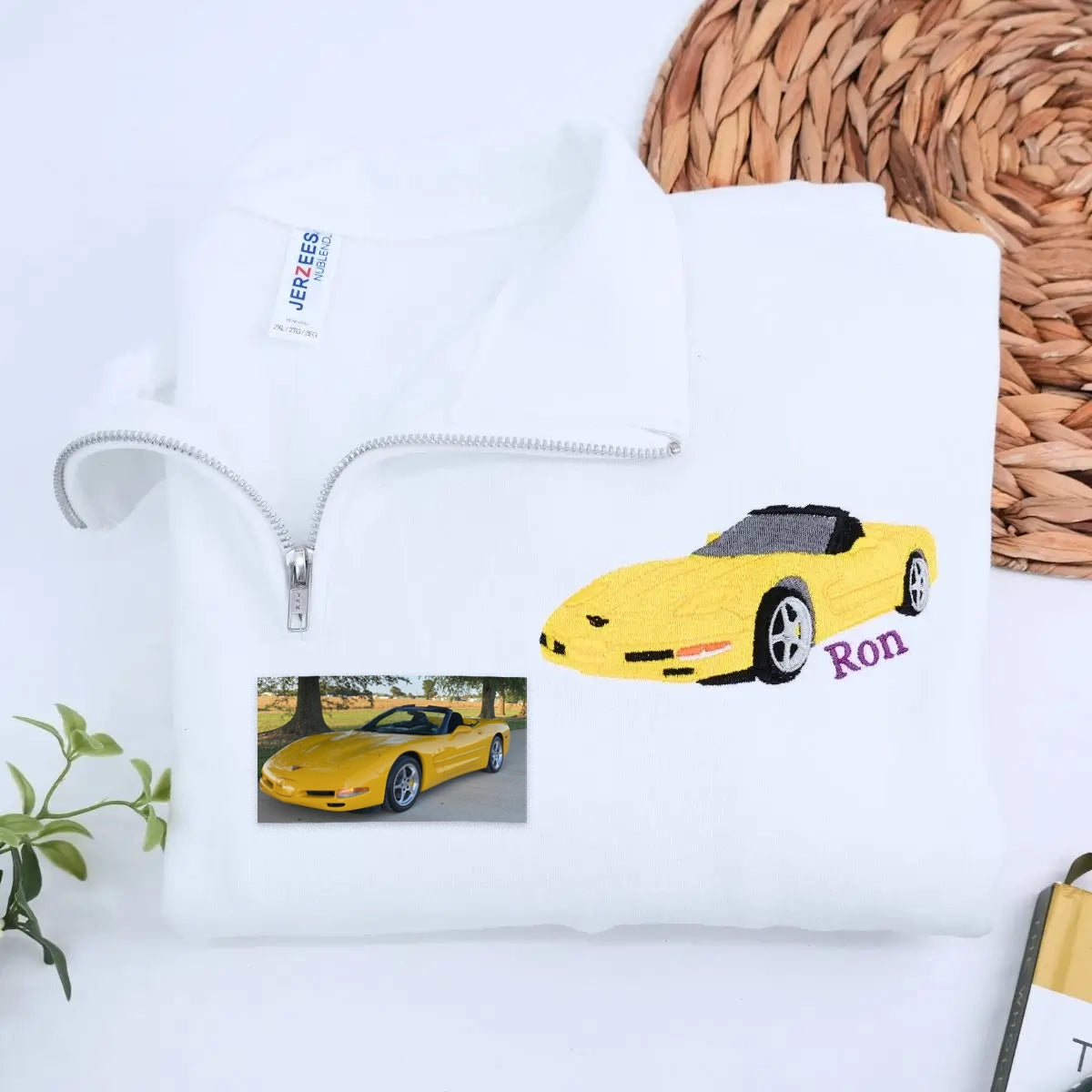 Custom Car Zip-Up Hoodie - Embroidered Portrait Gift for Car Enthusiasts