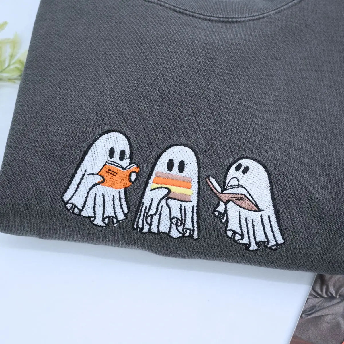 Embroidered Ghost Book Halloween Shirt, Spooky Season Gift Idea