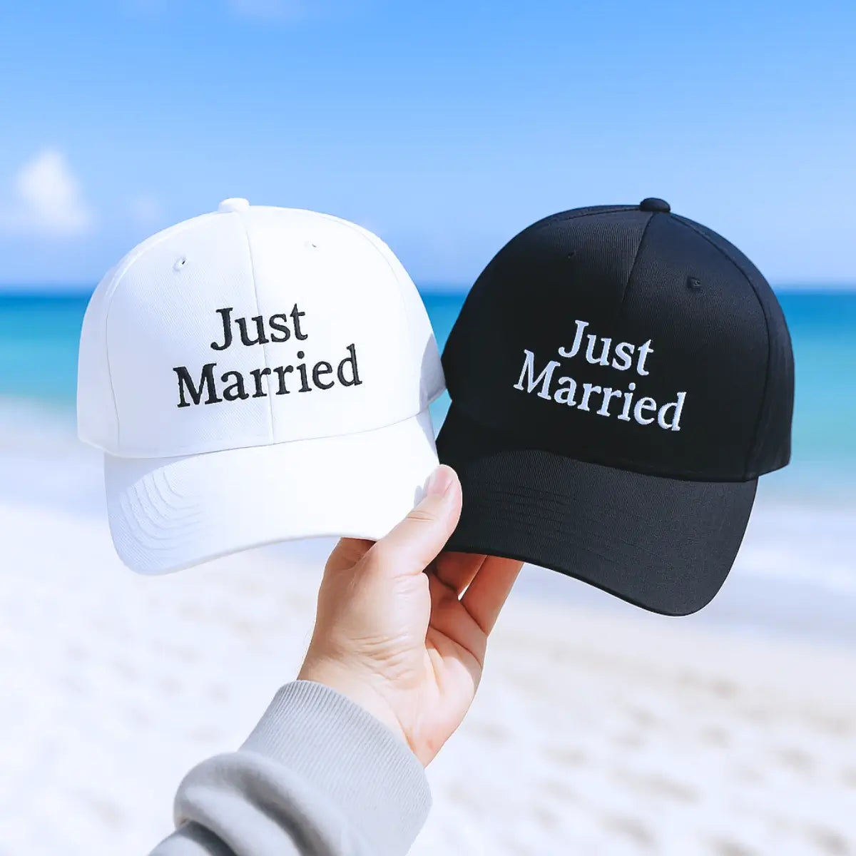 Custom Just Married Hat, Honeymoon Embroidered Gift, Wedding Gift, Groom Gift, Bride Gift