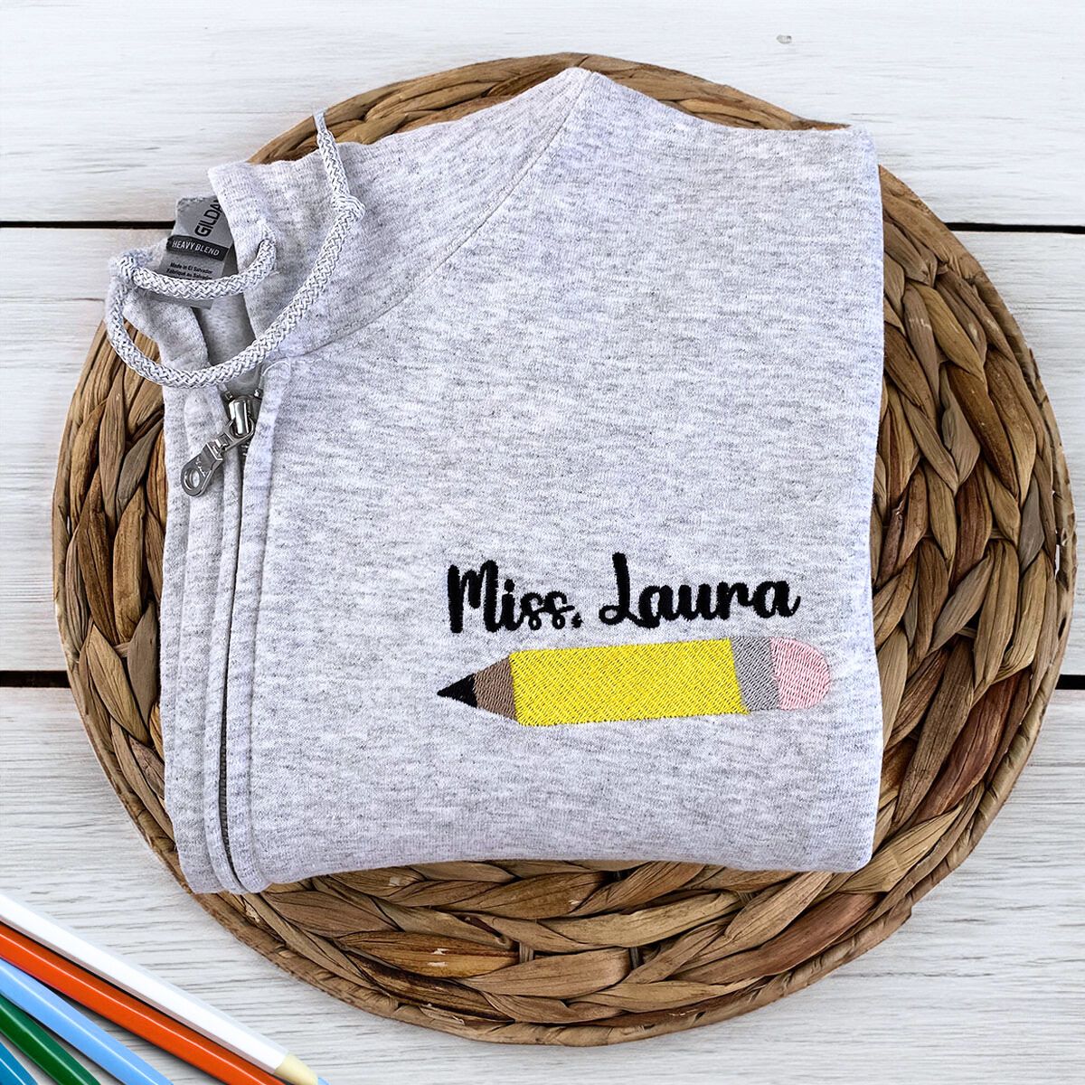 Personalized Teacher Embroidered Zip-Up Hoodie - Custom Gift