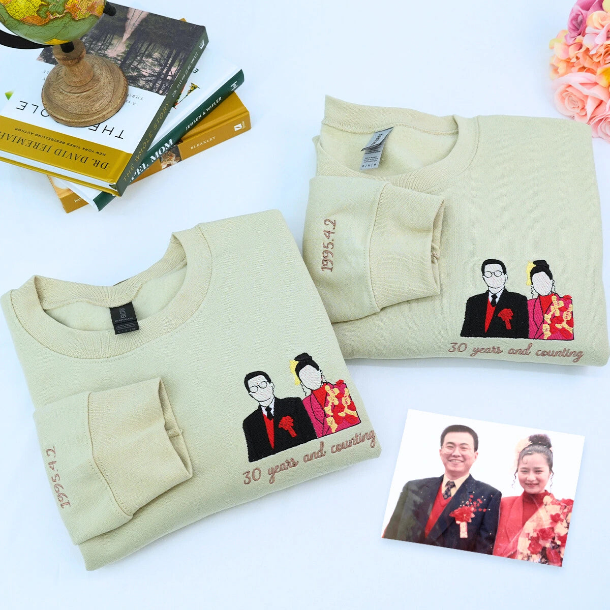 Custom Couple Embroidered Portrait Hoodie - Personalized Love Story Gift