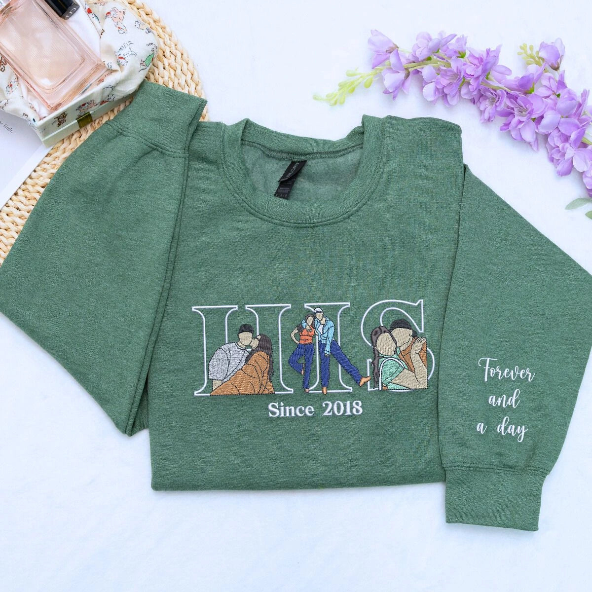 Custom Couple Embroidered Portrait Hoodie - Personalized Love Story Gift