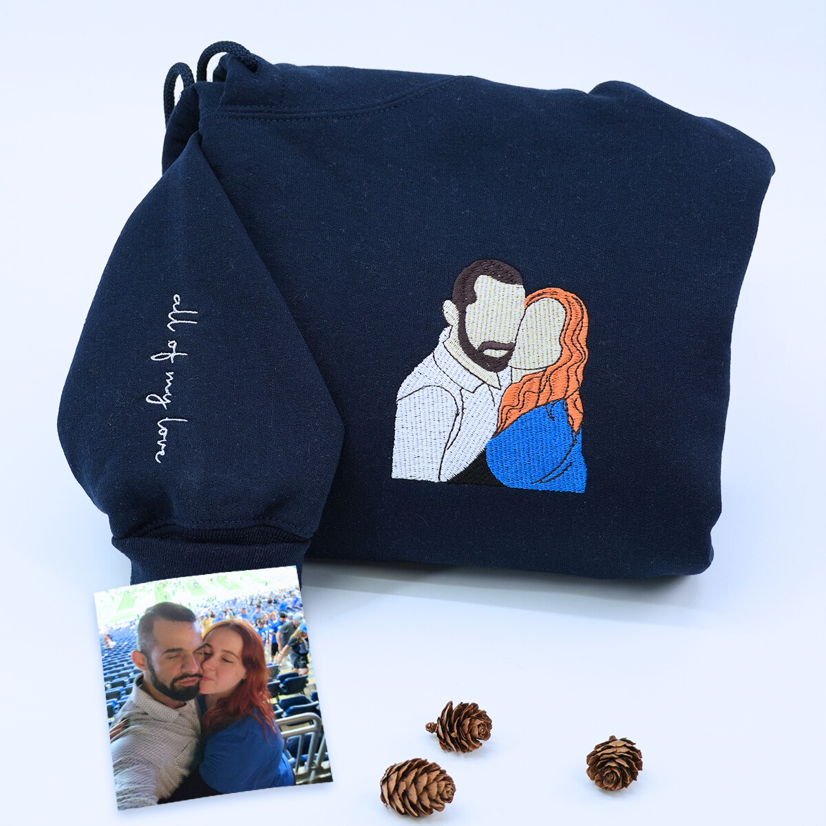 Custom Couple Embroidered Portrait Hoodie - Personalized Love Story Gift