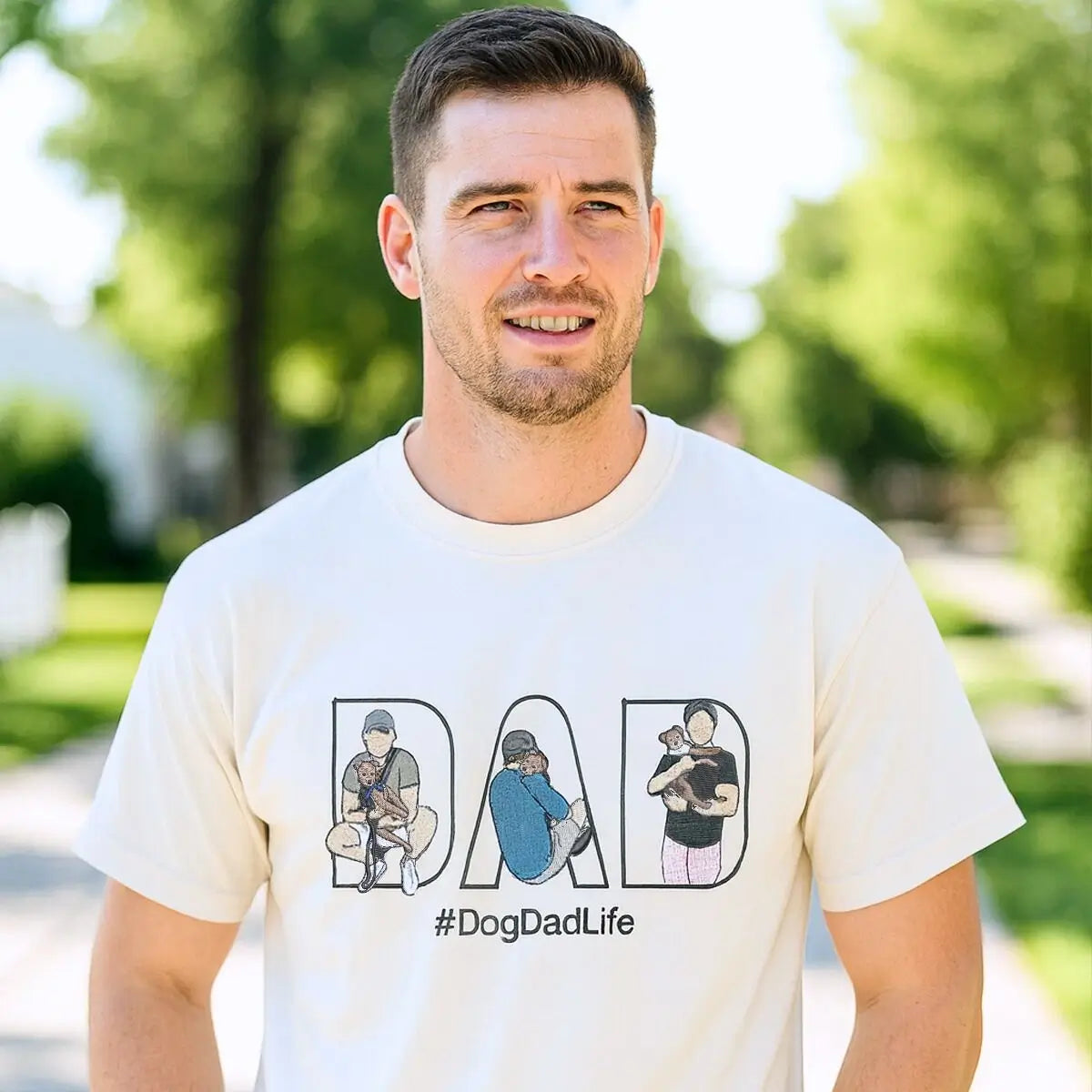 Embroidered Pet Portrait Dog Dad T-Shirt | Personalized Gift