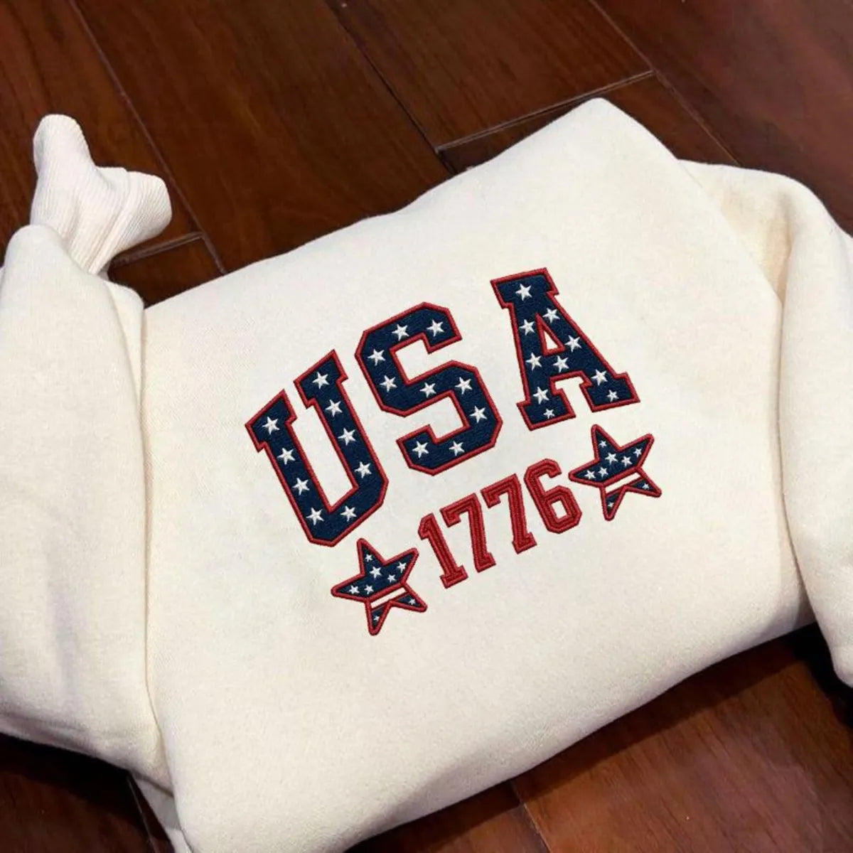 Embroidered USA Flag 1776 Patriotic Sweatshirt - Classic Varsity Style