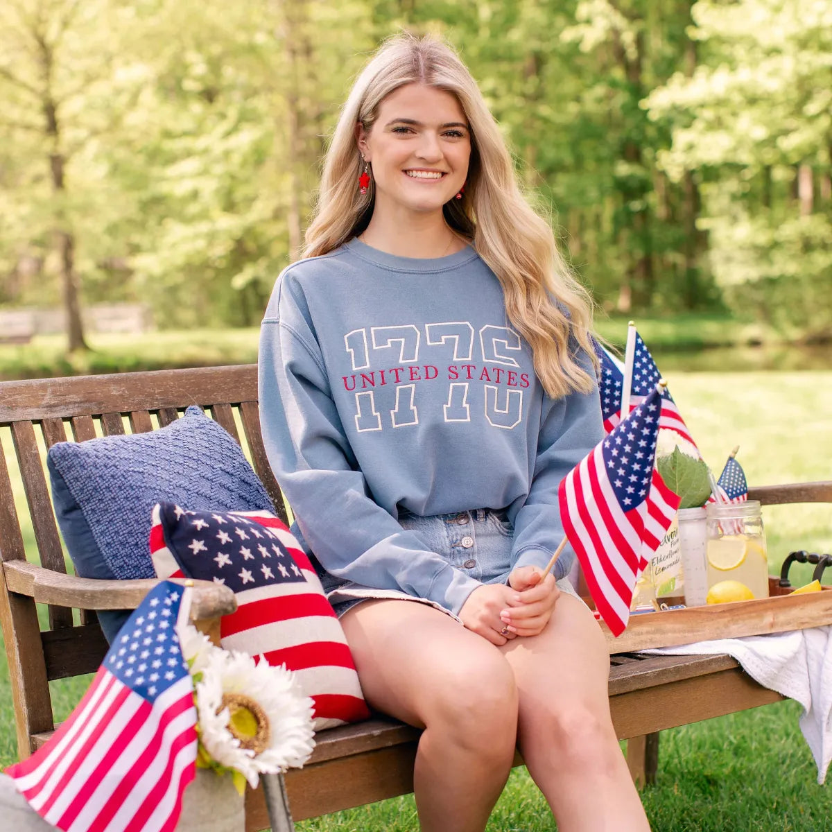 Patriotic 1776 Embroidered Sweatshirt or Hoodie - Independence Day Apparel