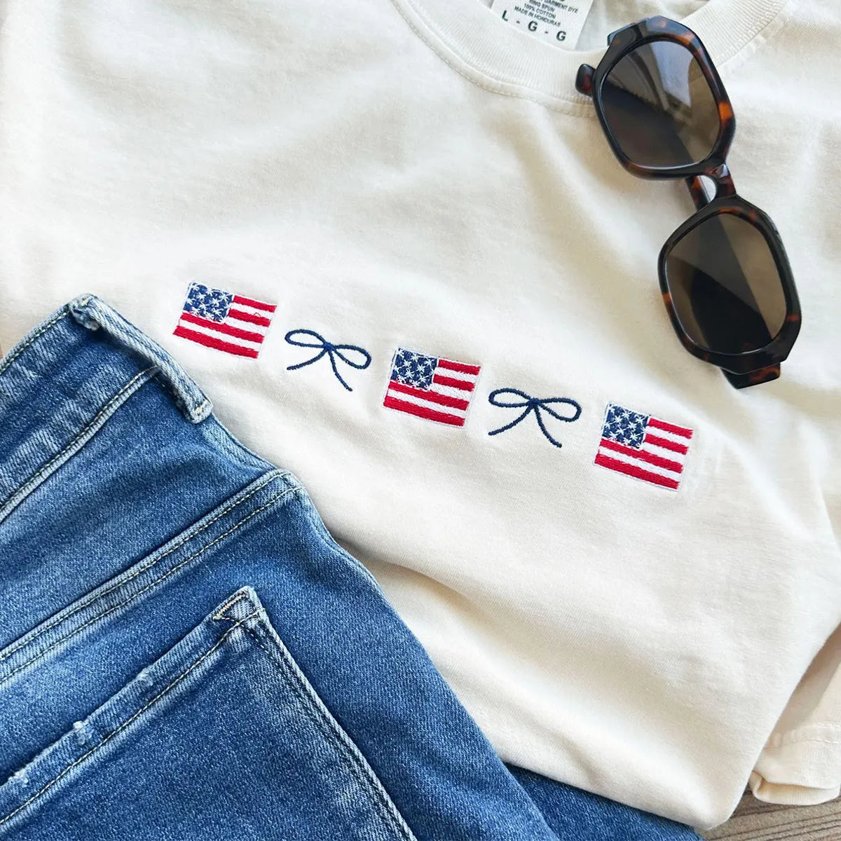 American Flag Embroidered Bow Sweatshirt - Patriotic Apparel