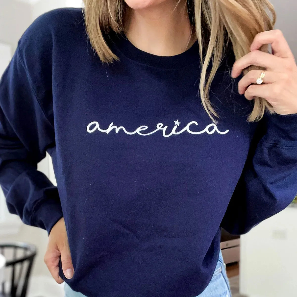 Patriotic America Script Sweatshirt - Classic 4th of July Apparel