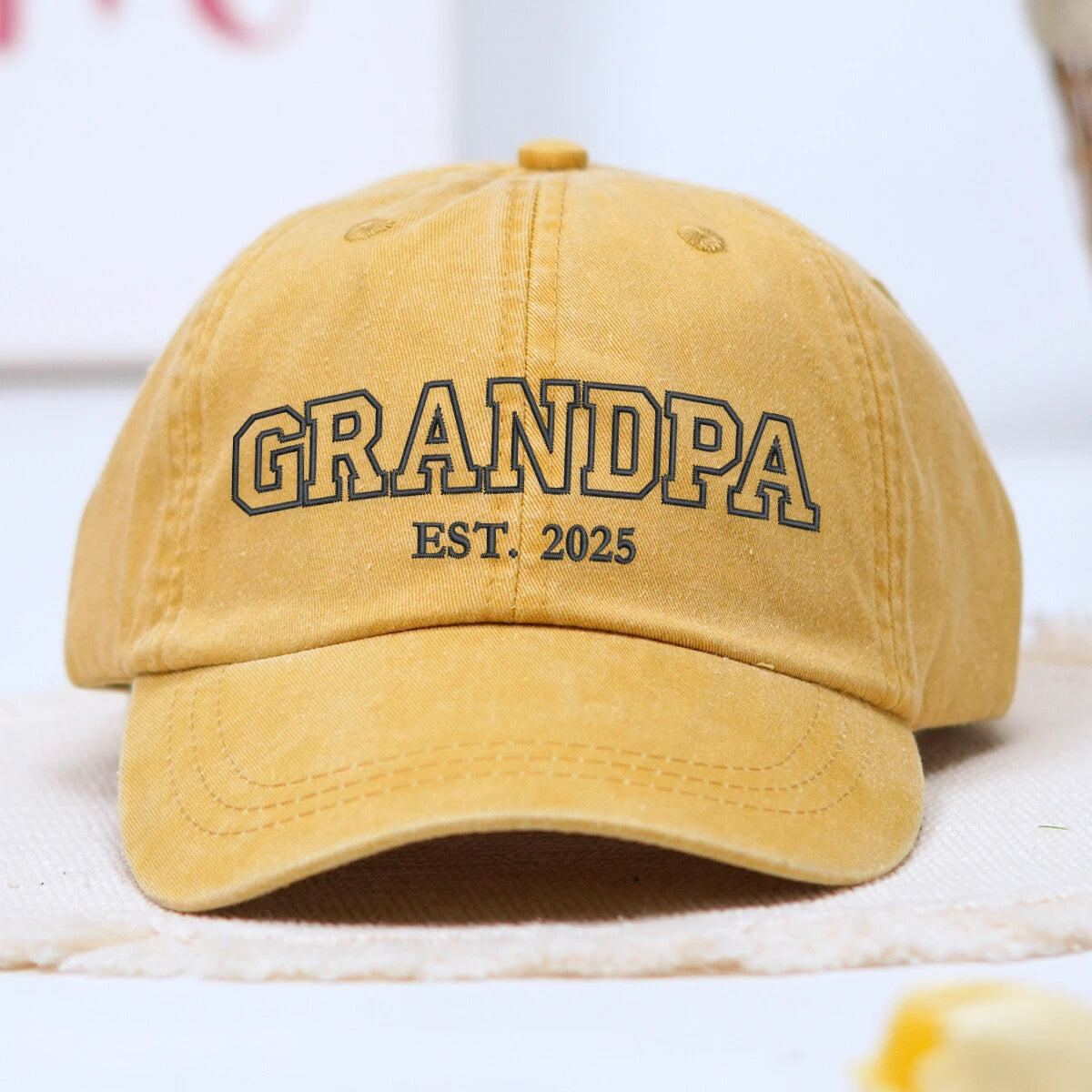 Personalized Embroidered Grandpa EST Dad Hat Black Cotton