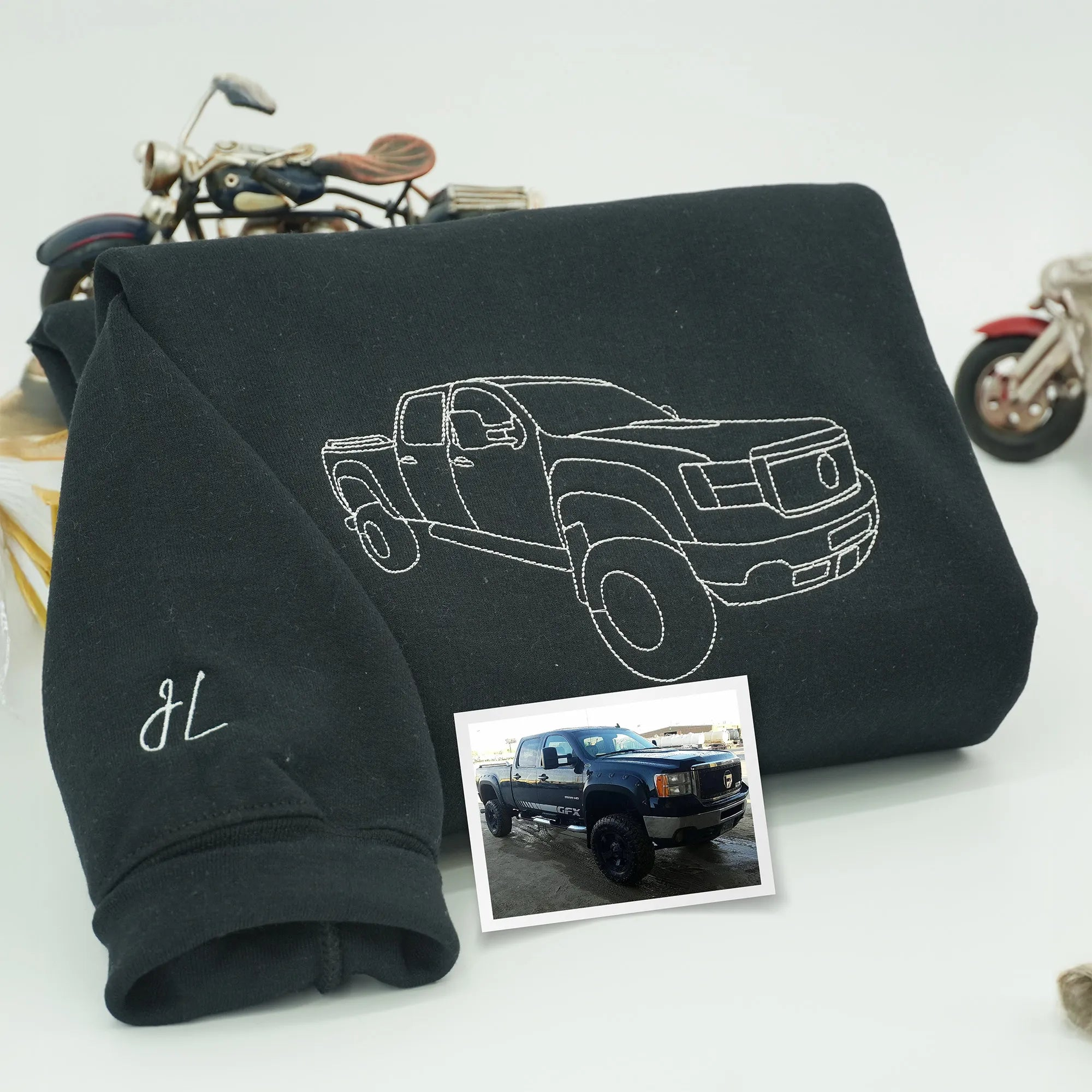 Custom Car Photo Embroidered Hoodie - Personalized Dad Gift