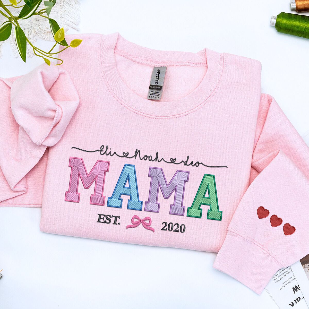 Personalized Mom Heart Sweatshirt with KidsNames Embroidered
