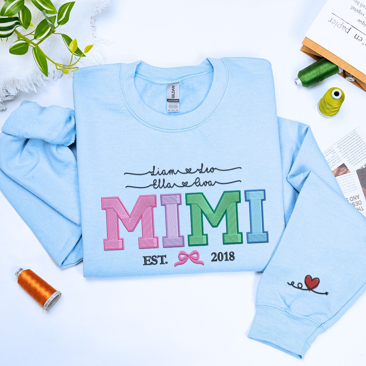 Personalized Mom Heart Sweatshirt with KidsNames Embroidered
