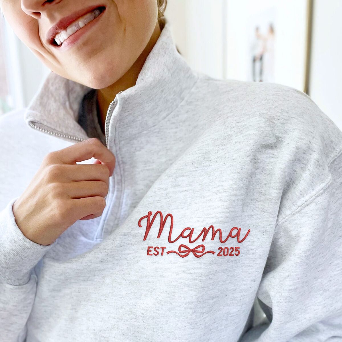 Embroidered Mama Quarter Zip Sweatshirt | Thoughtful Mothers Gift