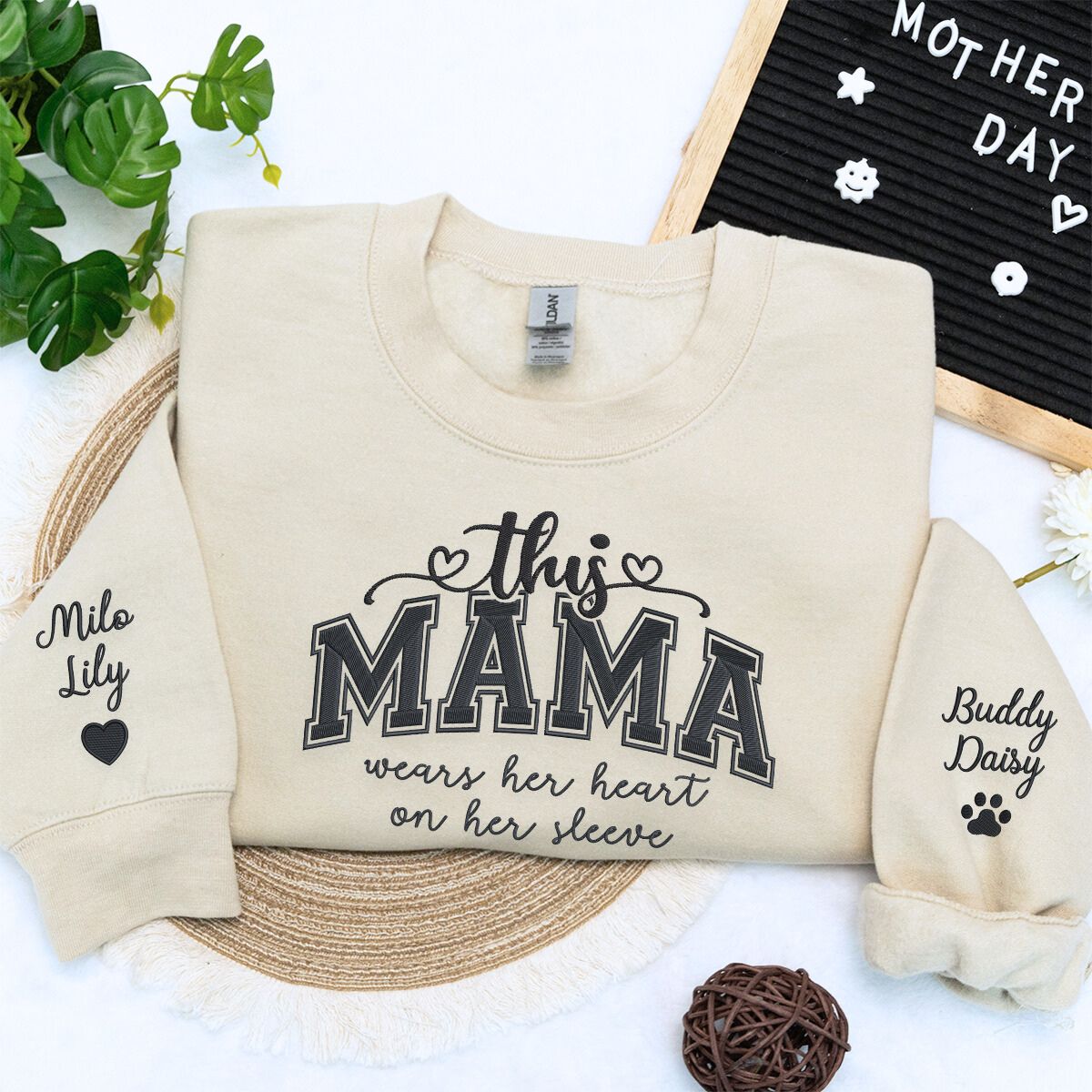 Custom Embroidered Family Love Sweatshirt for Mothers Day