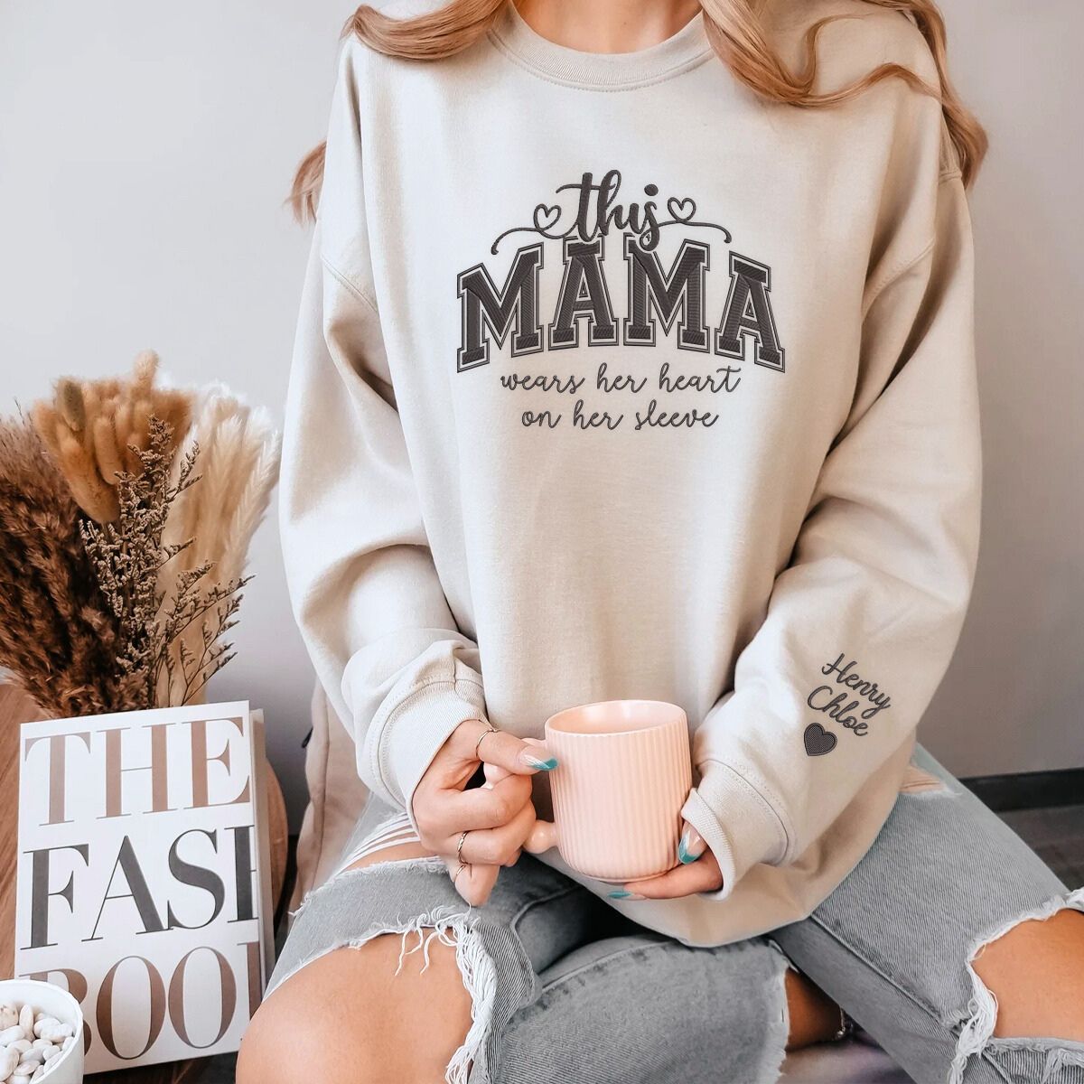 Custom Embroidered Family Love Sweatshirt for Mothers Day