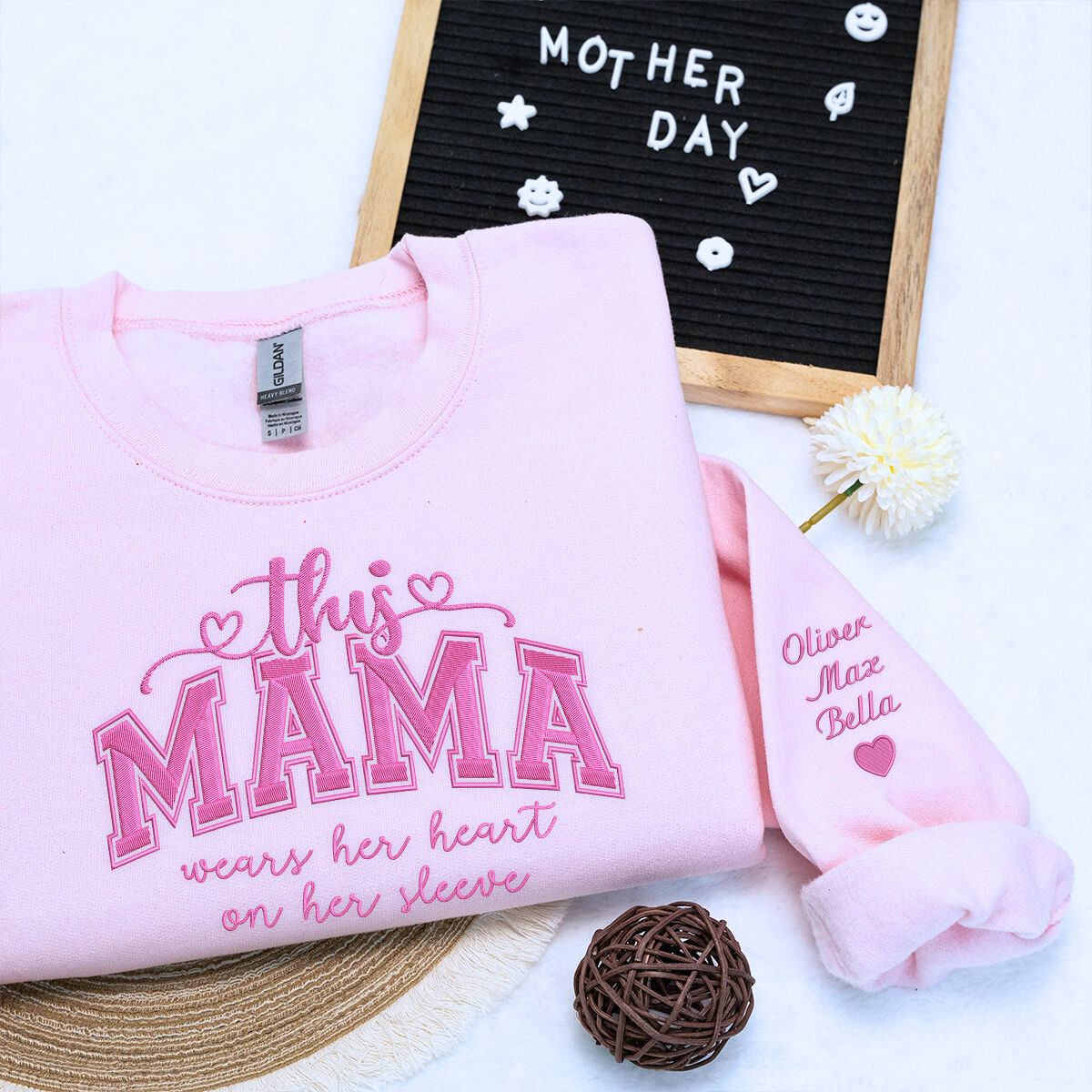 Custom Embroidered Family Love Sweatshirt for Mothers Day
