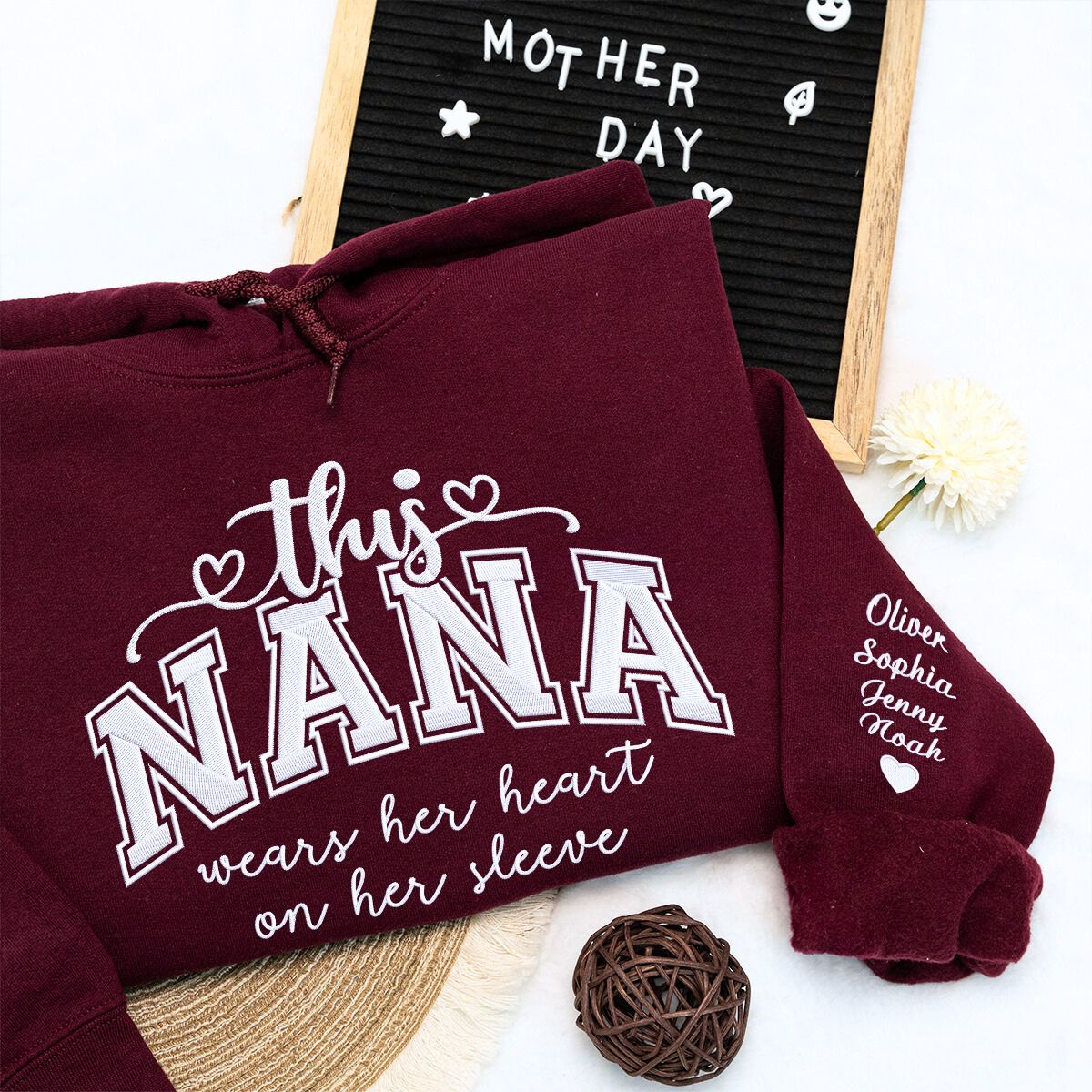 Custom Embroidered Family Love Sweatshirt for Mothers Day