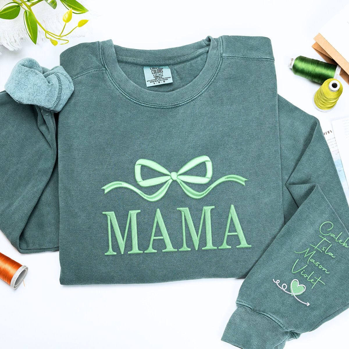 Custom Embroidered Mama T-Shirt or Sweatshirt with Bow Detail