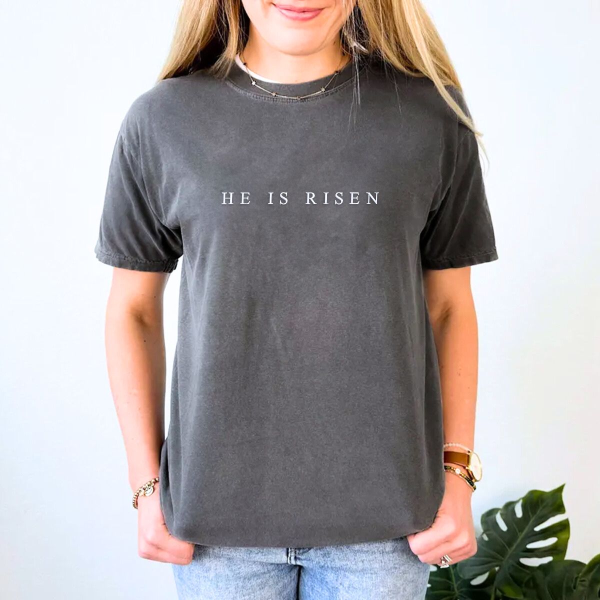 Easter He Is Risen Embroidered T-Shirt in Comfort Colors