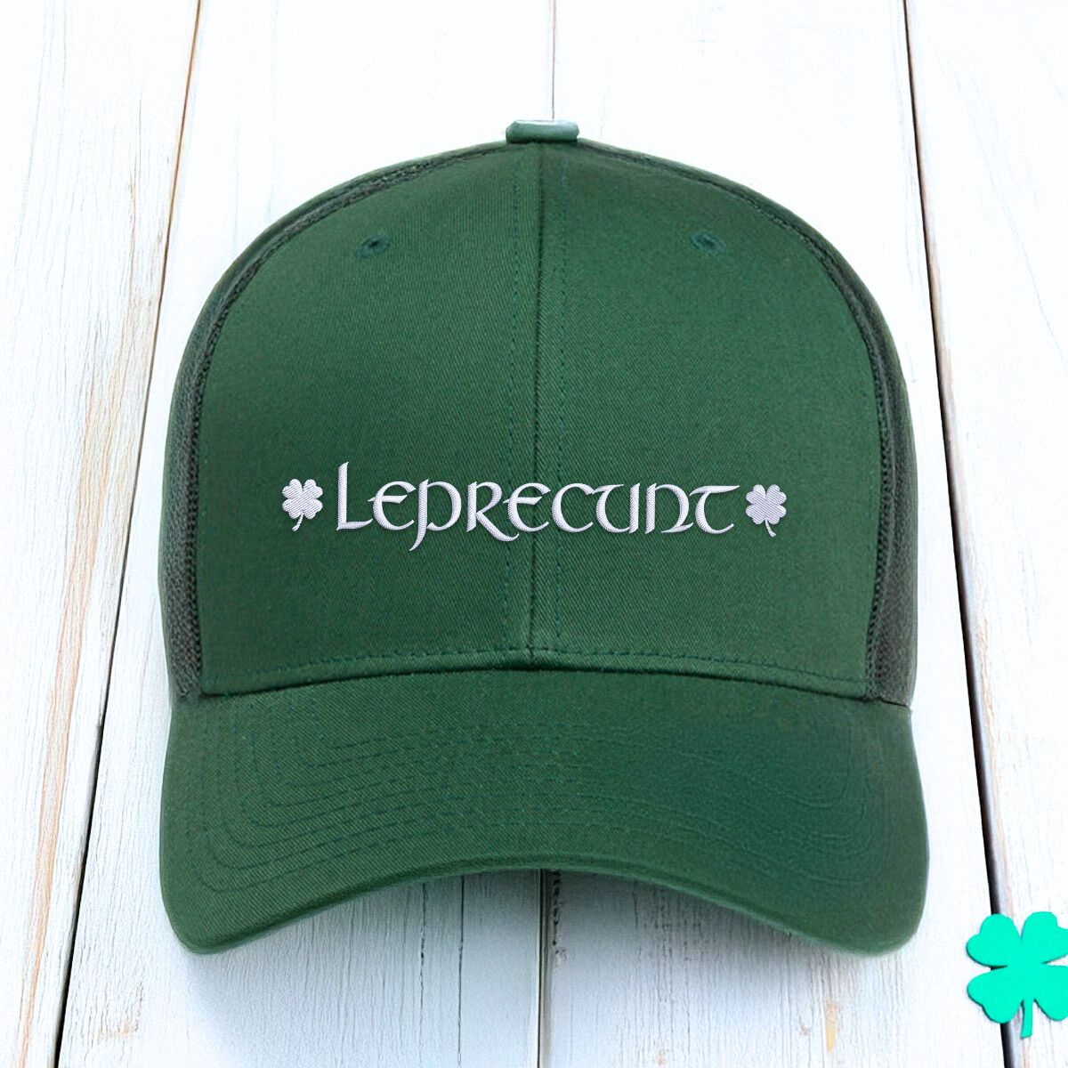 Custom Embroidered Four Leaf Clover Trucker Hat for St Patricks Day