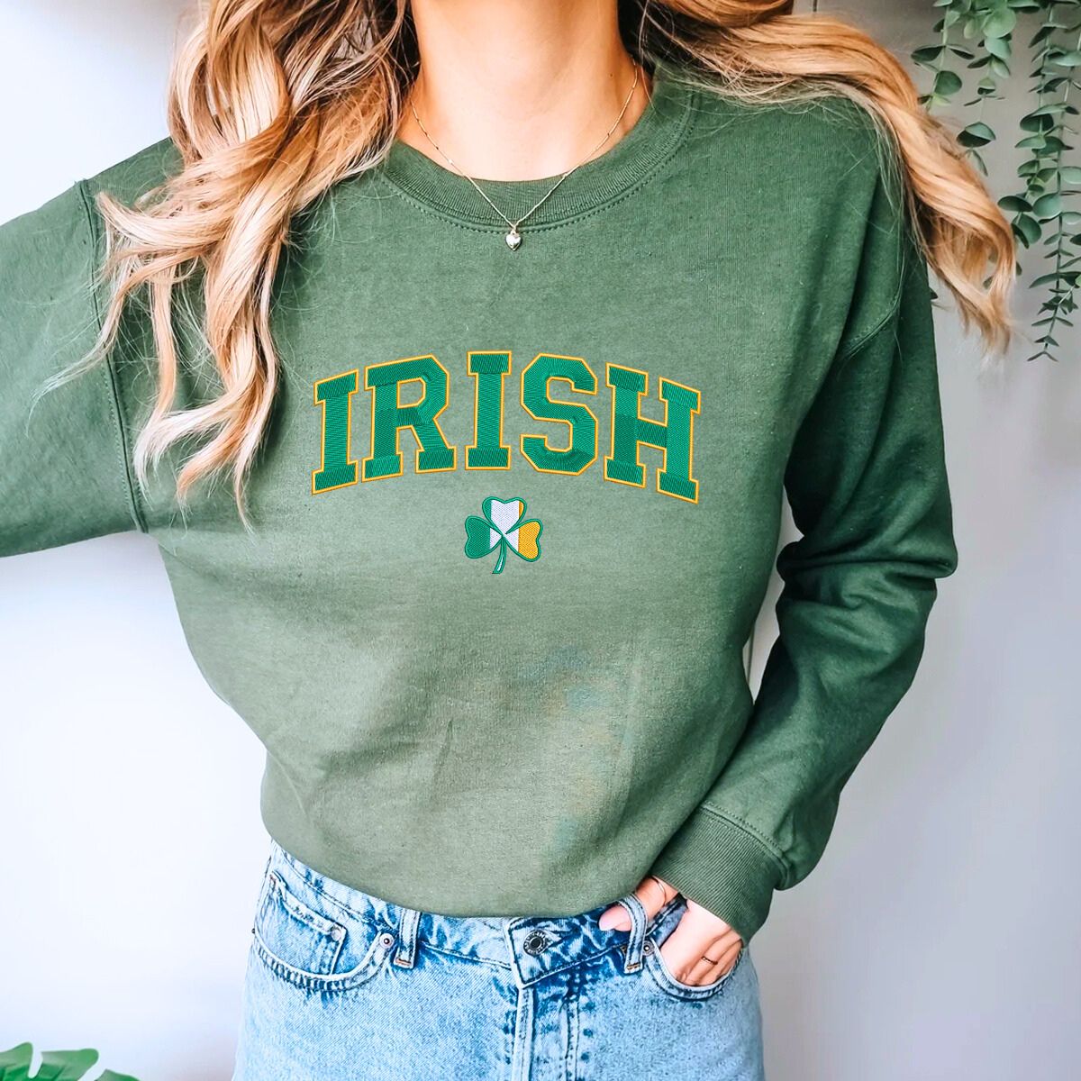 Embroidered Irish Shamrock Flag Sweatshirt for St Patricks Day