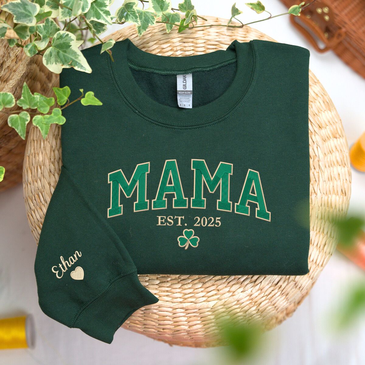 St. Patricks Day Mama Embroidered Sweatshirt or Hoodie in Various Shades of Green