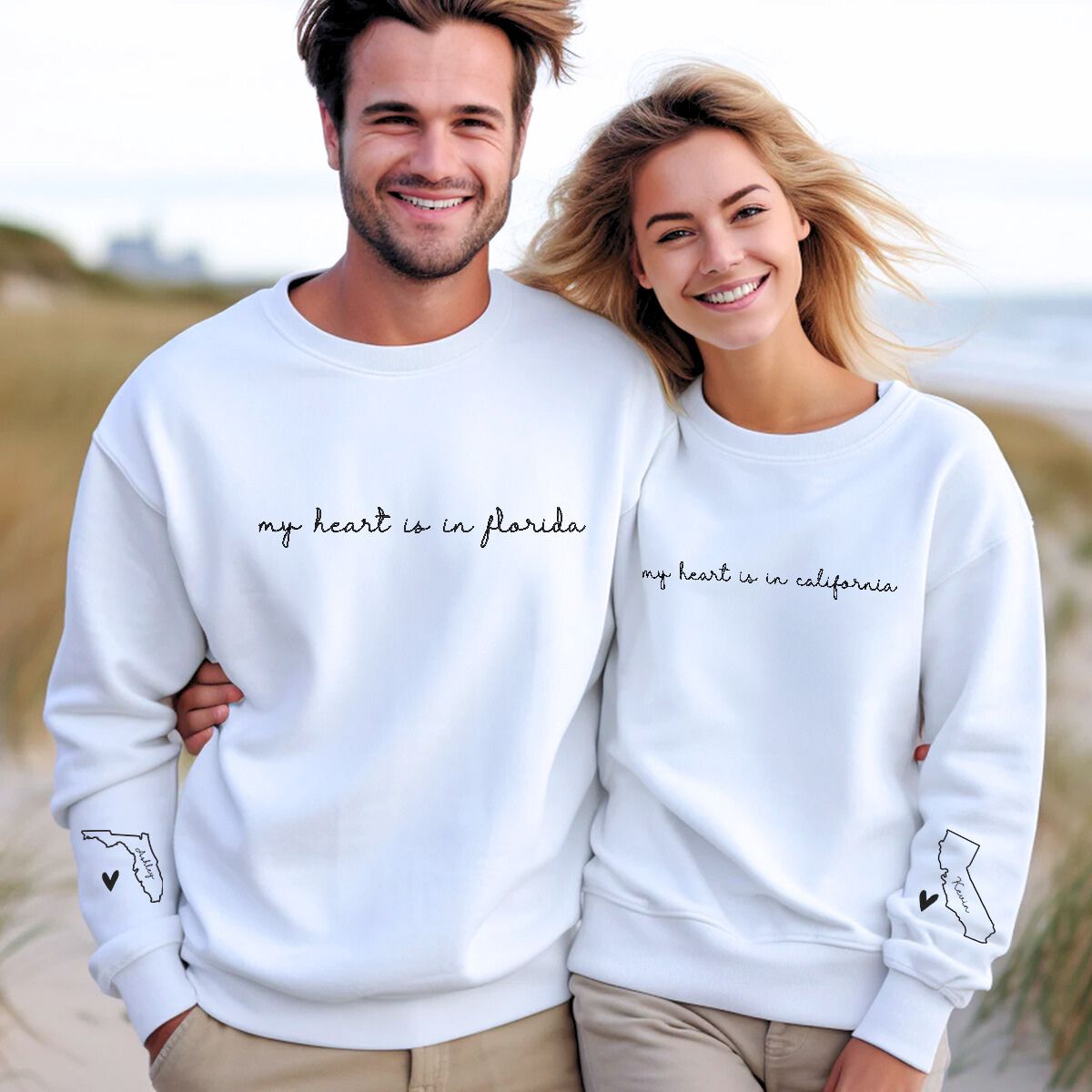 Custom State Map Sweatshirt or Hoodie for Long Distance Couples