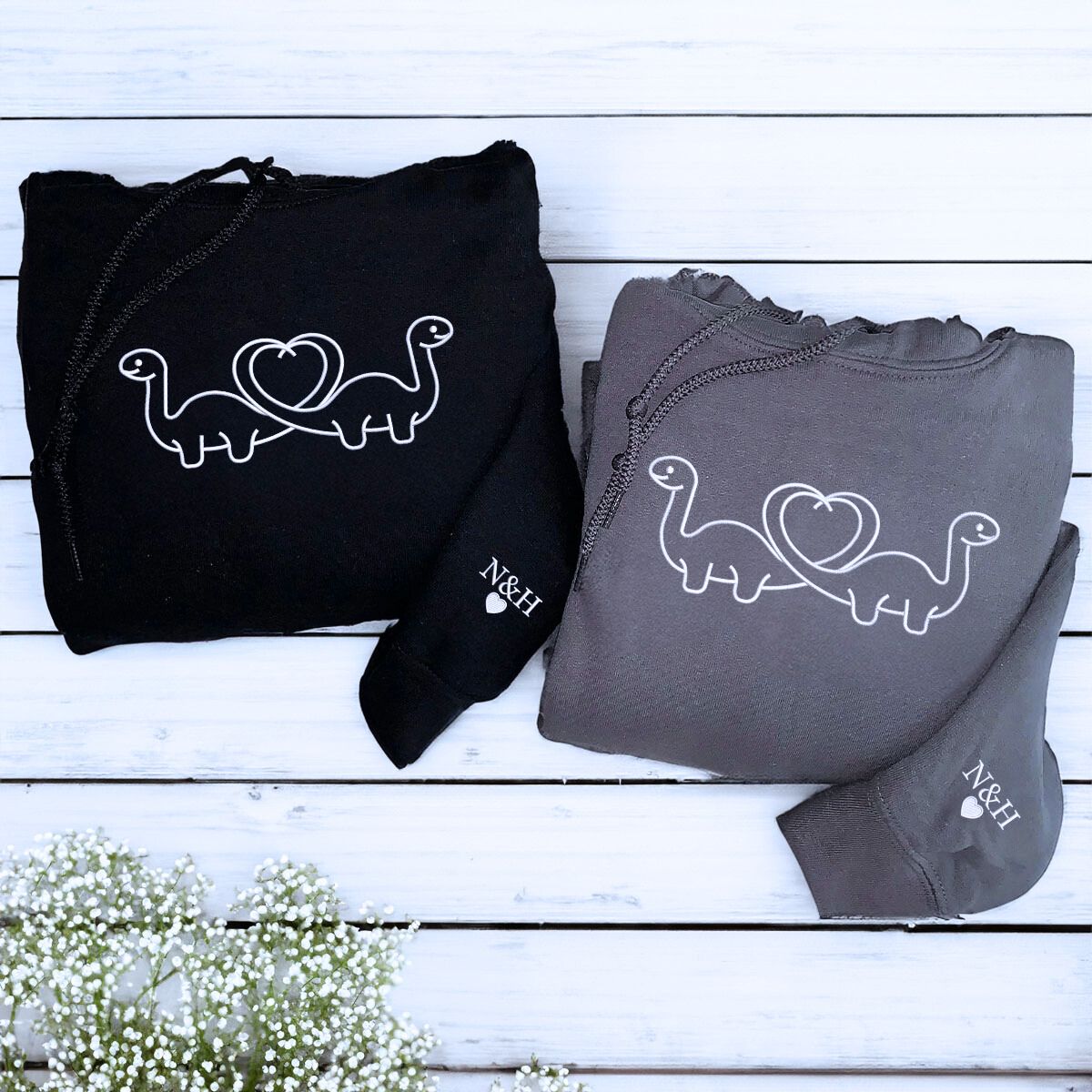 Dinosaur Heart Shaped Tail Sweatshirt or Hoodie, Personalized Couple Gift