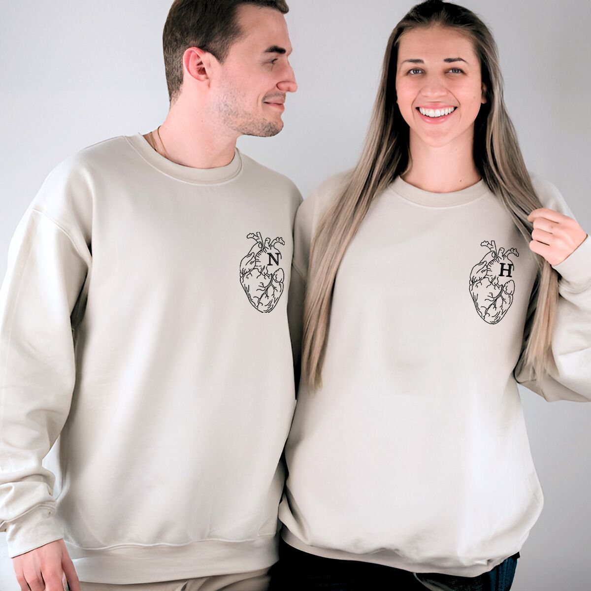 Custom Anatomical Heart Sweatshirt or Hoodie - Embroidered Couple Gift