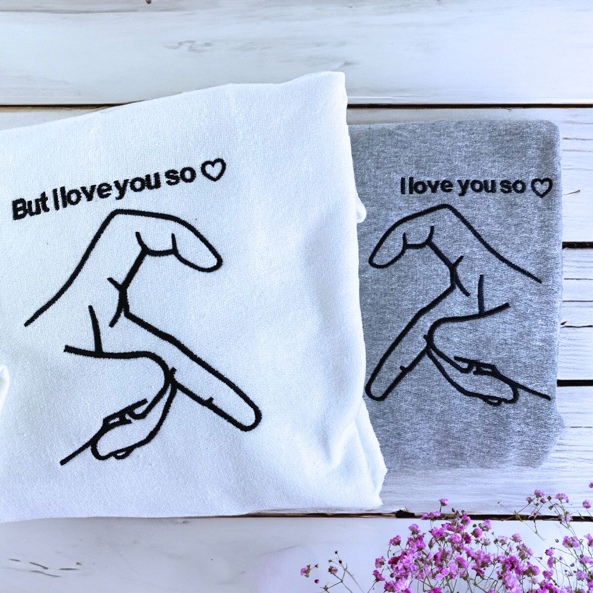 Couples Embroidered Love Message Hoodies - Personalized Valentines Gift Set