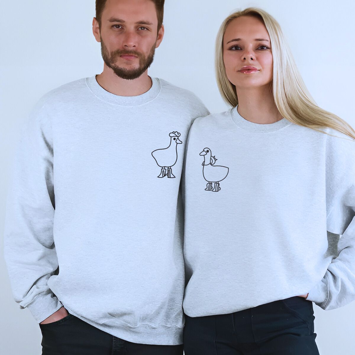 Valentines Matching Duck Sweatshirt & Hoodie Set, Custom Embroidered