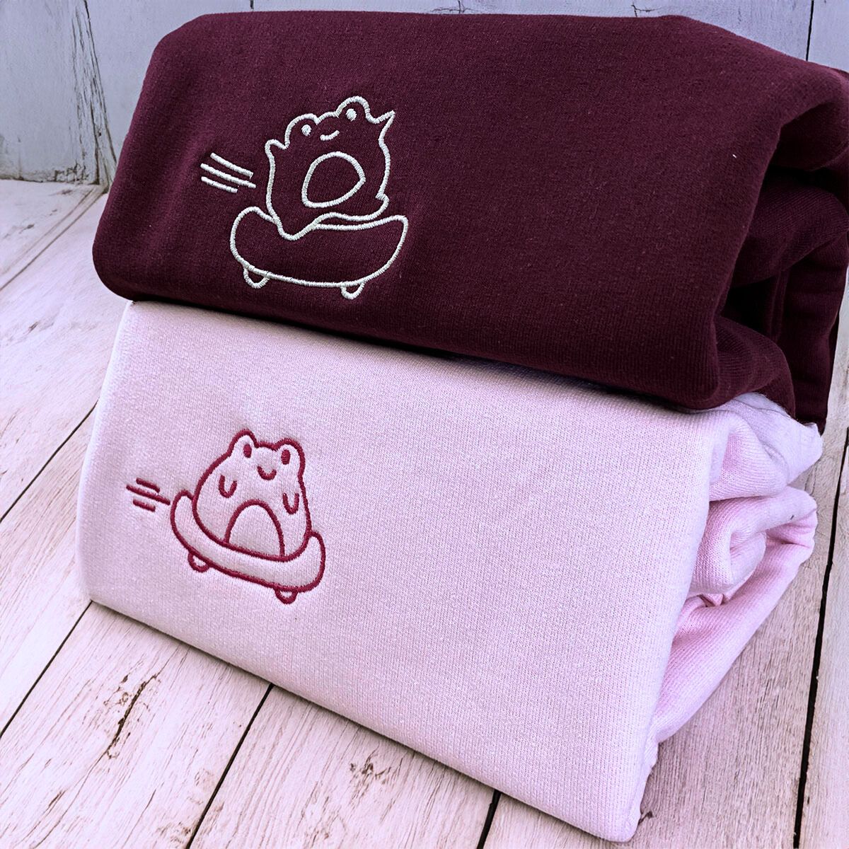 Custom Frog Embroidered Matching Hoodies for Couples