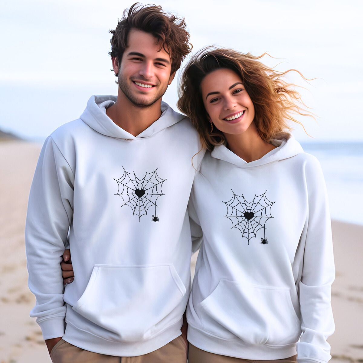 Spider Web Heart Hoodie Sweatshirt - Custom Embroidered Romantic Couple Gift