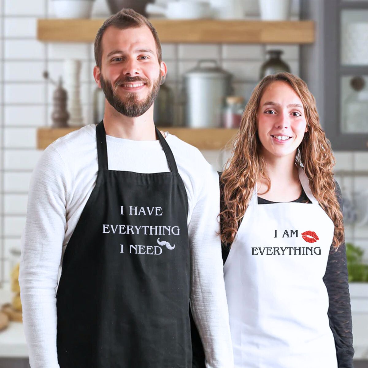 Personalized Chef Couple Aprons Set, Custom Embroidered Kitchen Wear