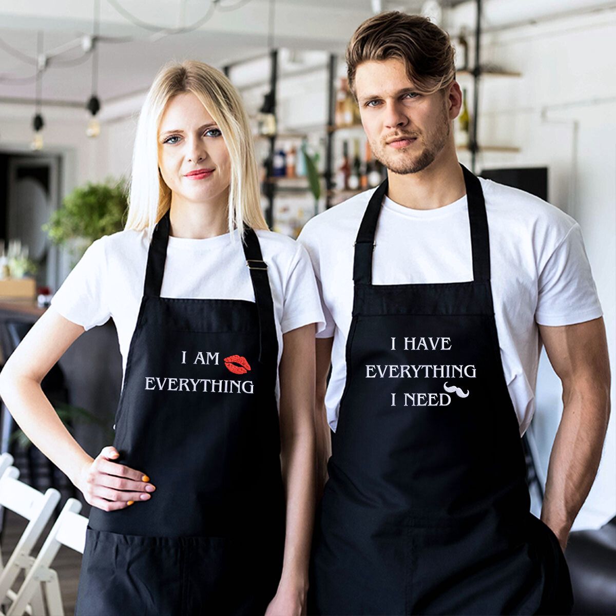 Personalized Chef Couple Aprons Set, Custom Embroidered Kitchen Wear