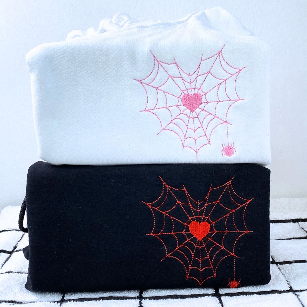 Spider Web Heart Hoodie Sweatshirt - Custom Embroidered Romantic Couple Gift
