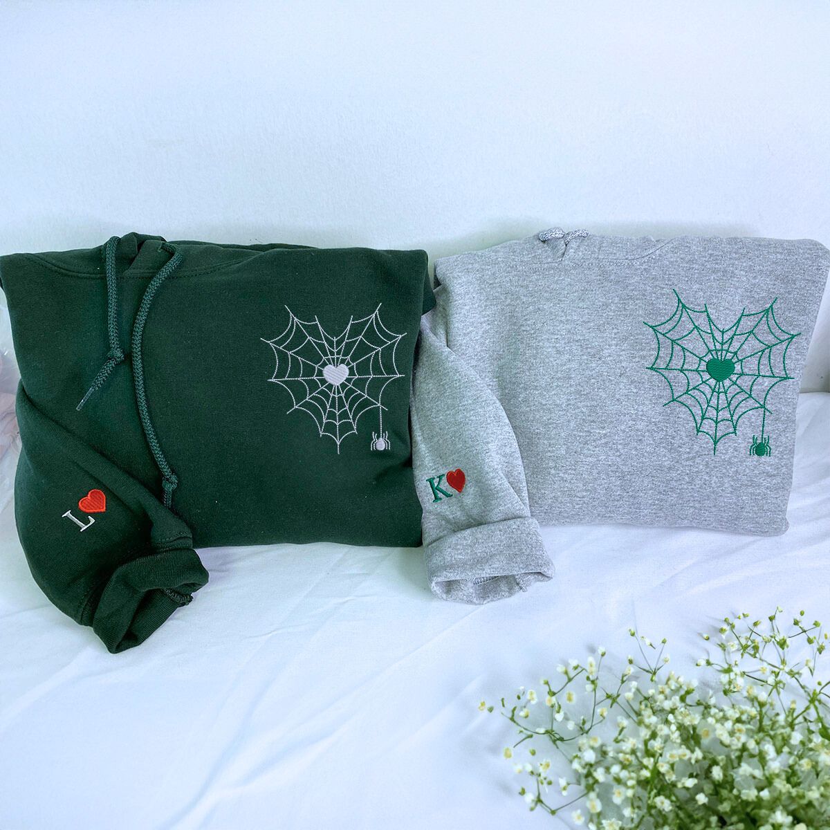 Spider Web Heart Hoodie Sweatshirt - Custom Embroidered Romantic Couple Gift