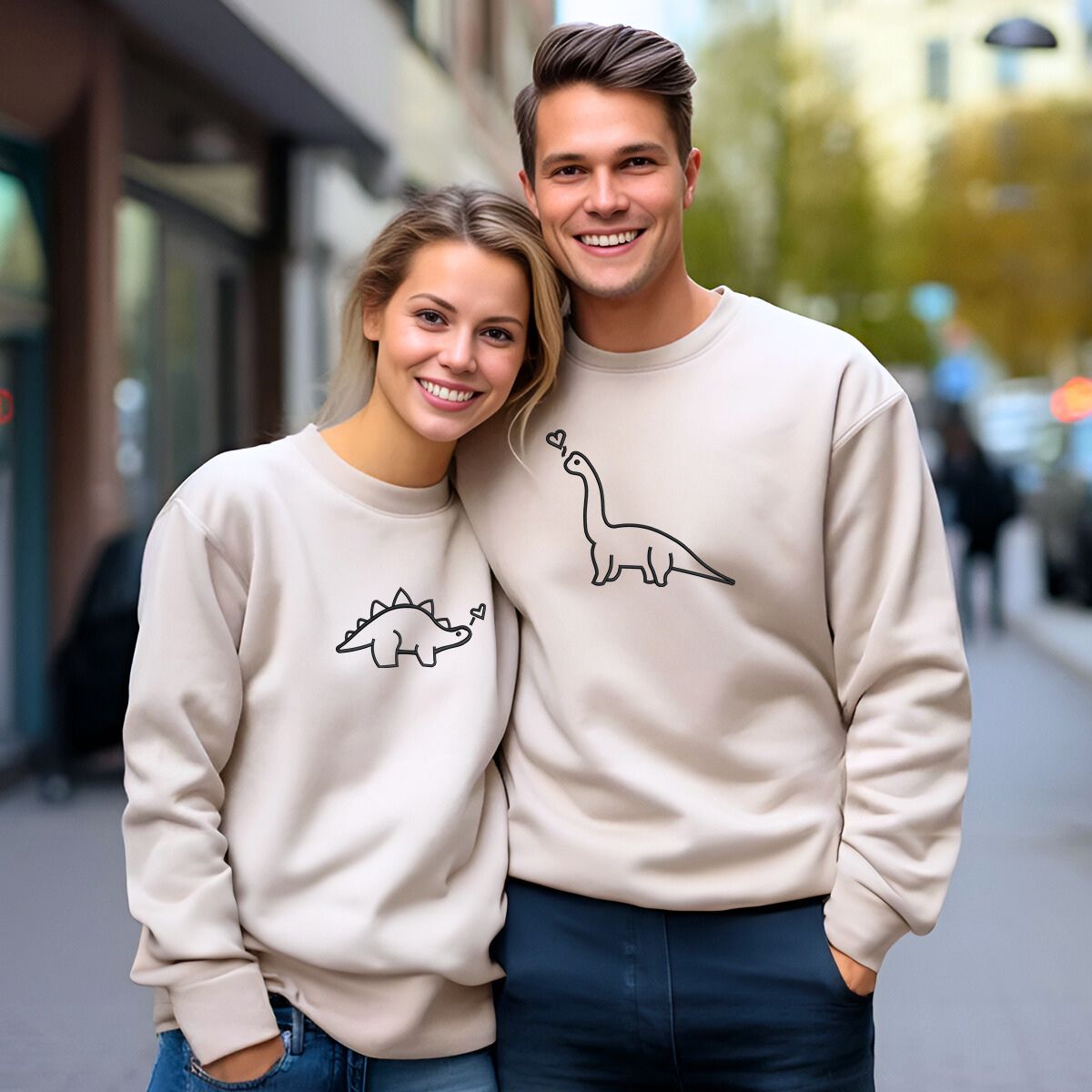 Custom Dinosaur Couple Embroidered Sweatshirt or Hoodie - Romantic Valentines Gift