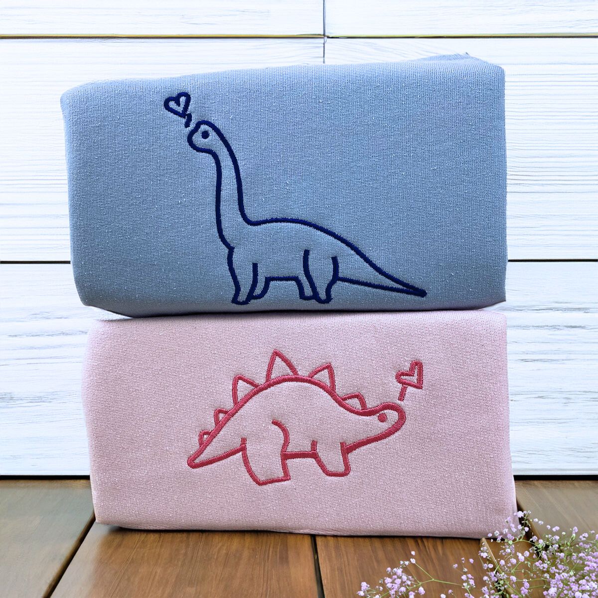 Custom Dinosaur Couple Embroidered Sweatshirt or Hoodie - Romantic Valentines Gift