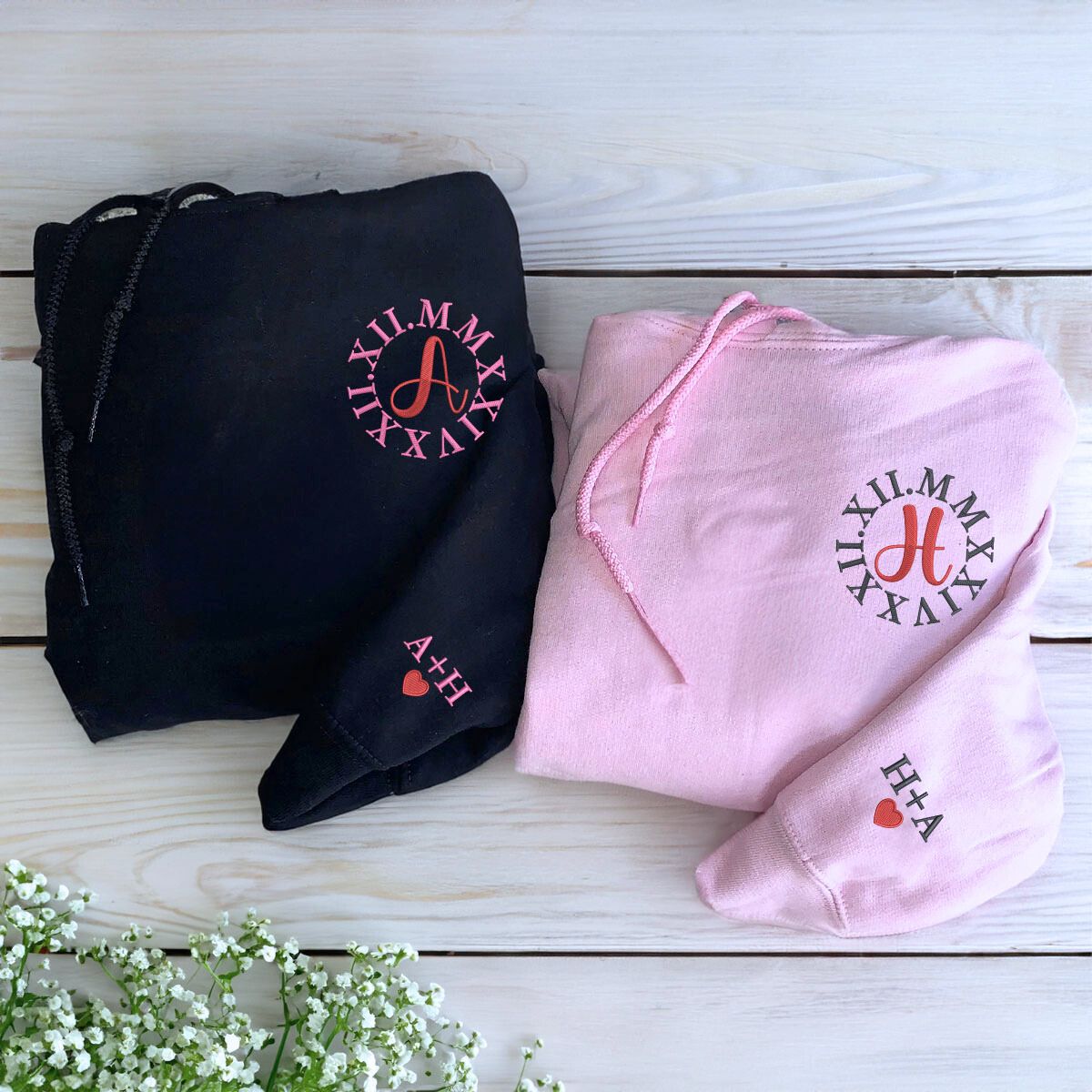Personalized Roman Numerals Initials Hoodie, Valentine’s Day Gift